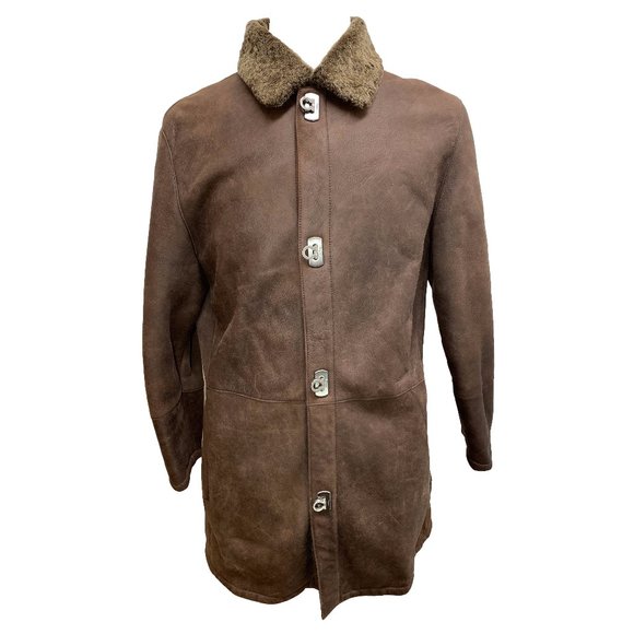100% Authentic Salvatore Ferragamo Men's Lamb's Shearling Brown Jacket sz50 - Picture 1 of 16